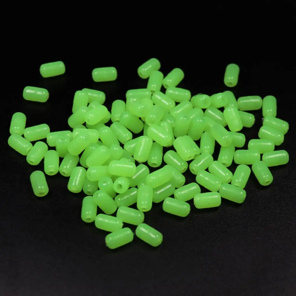 1000 шт 7*12 мм цилиндрические мягкие резиновые и жесткие пластиковые светящиеся бусины для рыбалки Светящиеся Зеленые такелажные бусины приманка для рыбалки