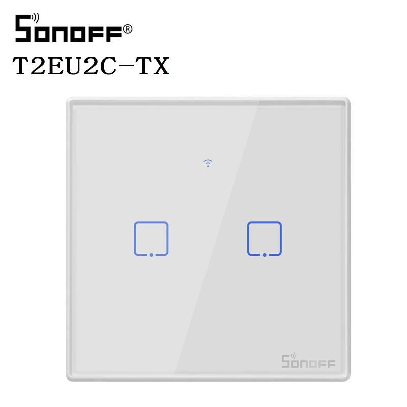T2 EU 2 gang Интеллектуальный выключатель света Sonoff TX T2/T3 EU/UK Smart WiFi RF 433/приложение/сенсорное управление настенный выключатель света 1/2/3 Gang 86 Тип настенный сенсорный переключатель умный дом пульт дистанционного управления - Комплект: T2 EU 2 gang
