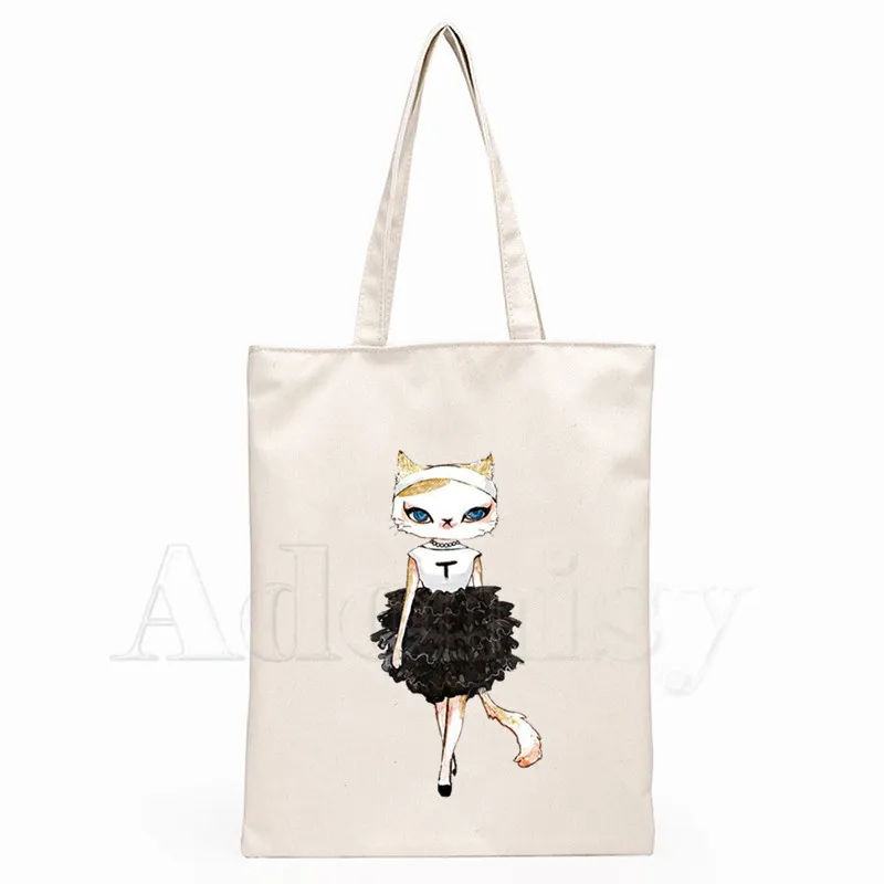 

Fashion Cat Female Model Ladies Handbags Cloth Canvas Book Bag Shopping Travel Women Eco Reusable Shopper Bags Bolsas De Tela