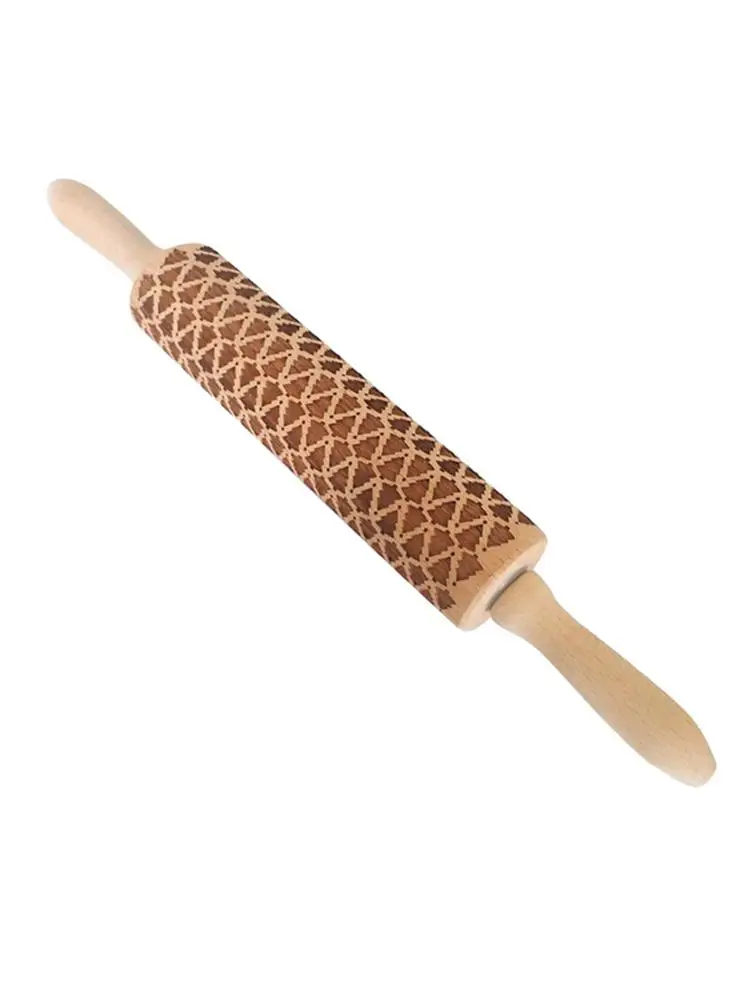 5 Types Christmas Rolling Pin Deep Embossed Christmas Tree Hot Flower Wooden Rolling Pins Kitchen Cooking Kneading Tool - Цвет: E