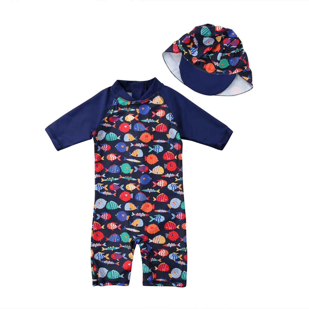 2019 Kids Baby Boy Swimsuit Swimwear Half Sleeve Cartoon Fish Print Bathing Suit Beach Rash Guard Surfing |