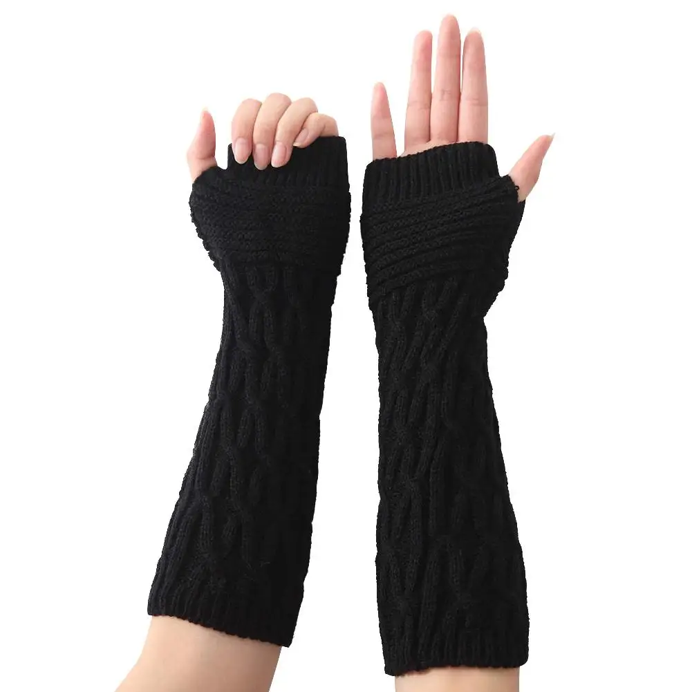 Женские вязаные перчатки без пальцев на осень и зиму 31 см шерстяные Вязанные шерстяные рукава вязанные теплые Рукава