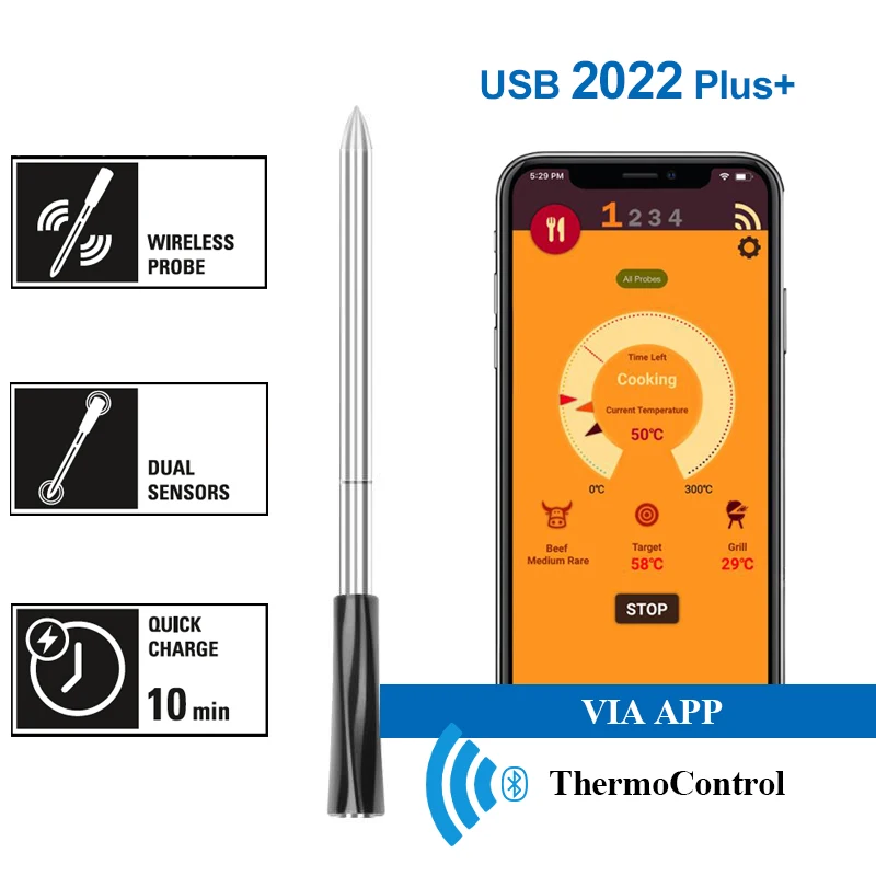 Thermomètre de barbecue Bluetooth intelligent, thermomètre sans fil  intelligent