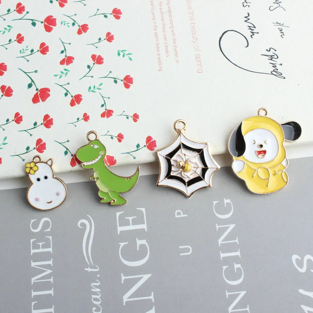 

10PCS/Lot Alloy Dinosaur Hippo Dog Enamel Charms Fit Necklace Bracelet Jewelry DIY Accessories Cartoon Animal Pendants Craft