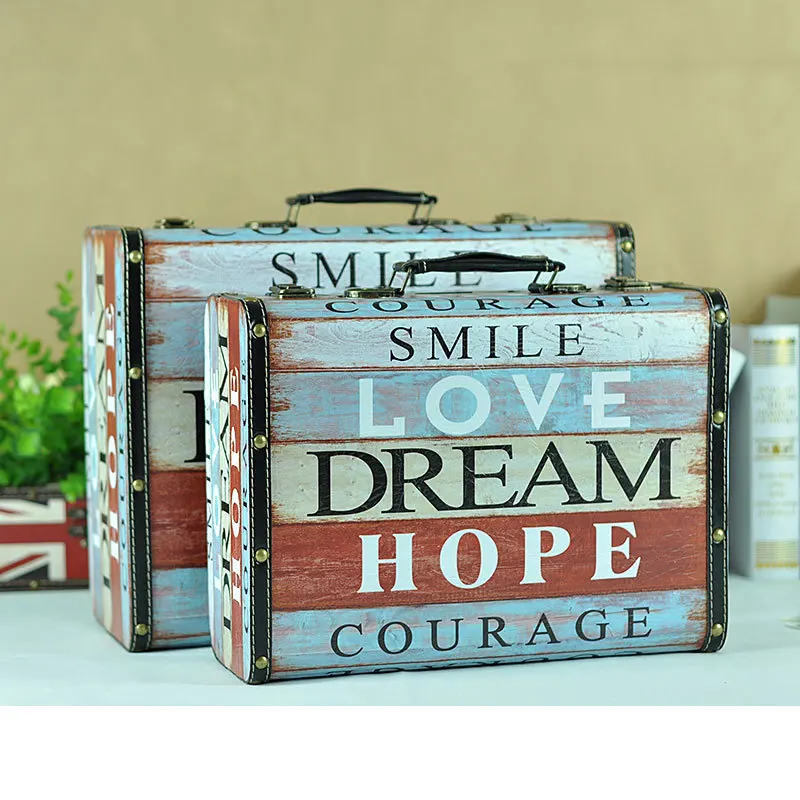 

Creative Retro Hand Wooden Box Filming Props Showcase Shop Vintage Leather Suitcase Retro Decorations Decoration