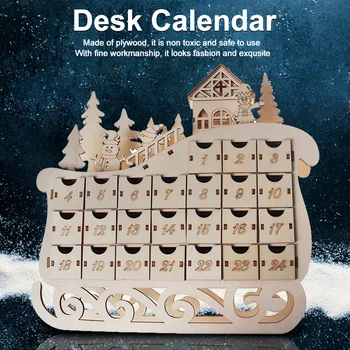 

Gift Ornament Christmas Desk Calendar Holiday Home Wooden DIY Craft Drawer Festival Event Office Sleigh Design Living Room