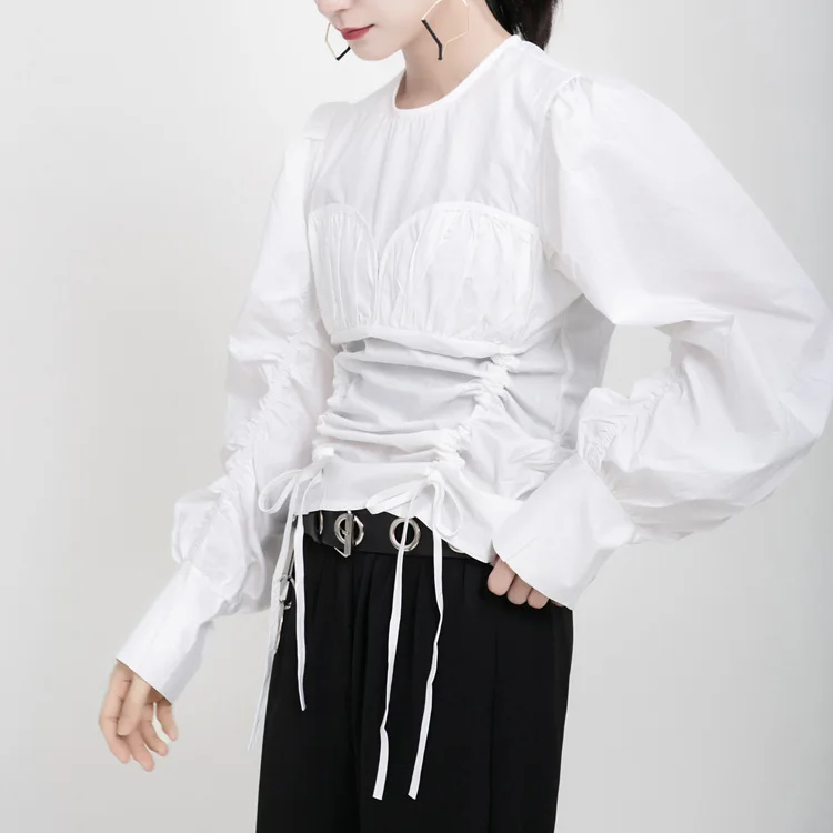 white GCC3008 XITAO блузка с бантом и завязками, женская модная новинка, плиссированный пуловер с рукавом-фонариком, элегантная маленькая свежая Повседневная рубашка, GCC3008 - Цвет: white GCC3008