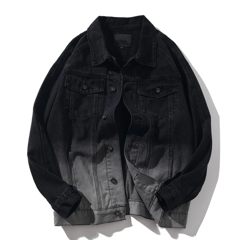 Джинсовая куртка с градиентом темного икона, Мужская Уличная модная куртка с отложным воротником, мужские джинсовые куртки