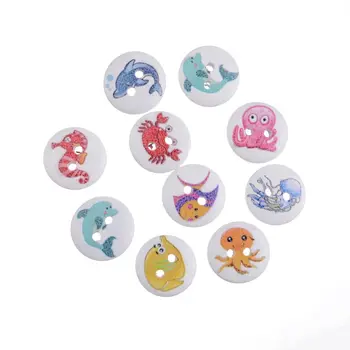 

Free Shipping Retail 20Pcs Round Random Mixed Lovely Sea Animals 2 Holes Wood Painting Sewing Buttons Scrapbooking 15mm