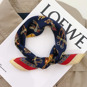 

Luna&Dolphin Women Small Square Scarf 53x53 100% Real Silk Golden Horse Luxury Black Bandanas VintageHeadbands Scarf Kerchief