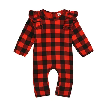 

0-24 Months Newborn Kid Clothes Baby Girl Long Sleeve Romper Jumpsuit Ruffle Red Plaid Baby Girls Jumpsuit Clothes