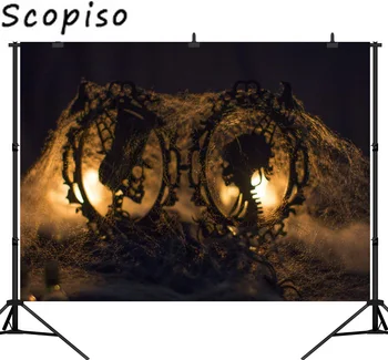

Scopiso Photography Background Light Spider Web Skeleton Bride and Groom Halloween Theme Backdrop Photo Background Studio Prop