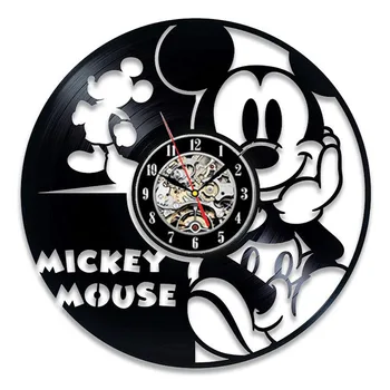 

Cute Mouse Vinyl Record Wall Clock Modern Design Cartoon 3D Stickers Decorative Children Room Vinyl Clock Wall Watch Home Decor
