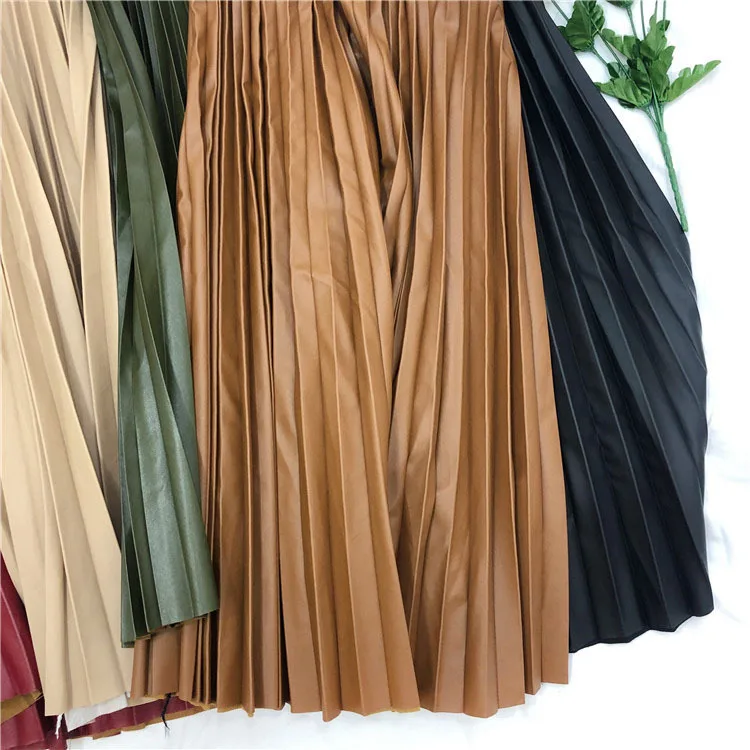 Осенняя и зимняя женская длинная юбка с высокой талией из искусственной кожи Модная плиссированная юбка Женская Ретро тонкая плиссированная юбка средней длины