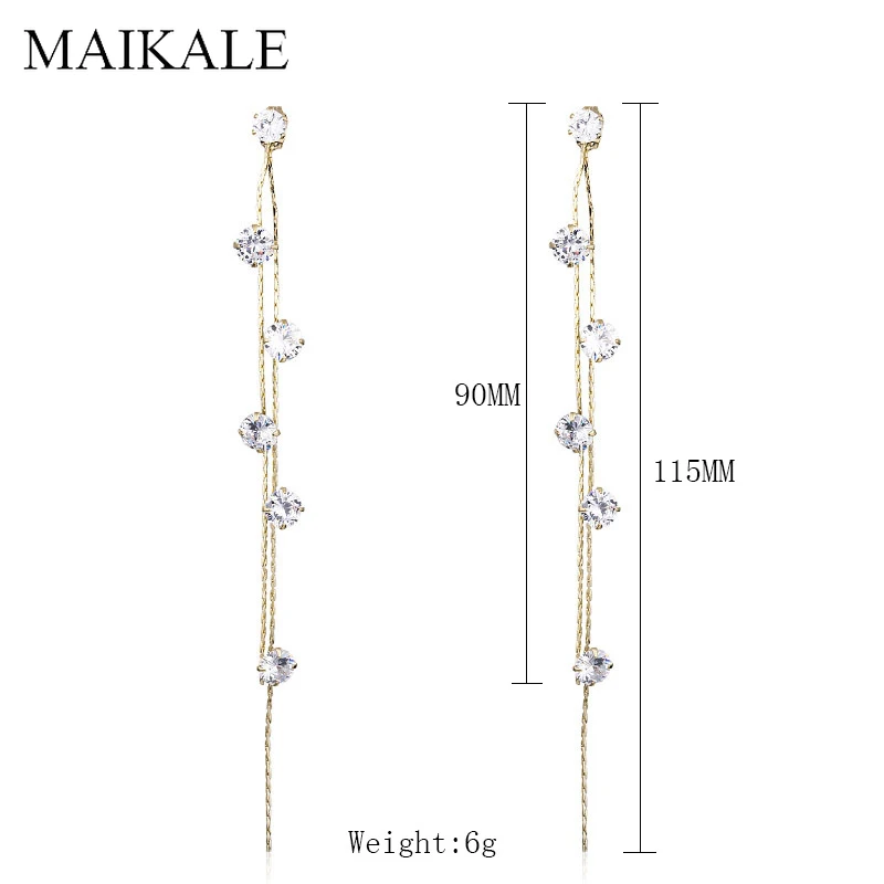 MAIKALE роскошные черные циркониевые Бусы длинные серьги для женщин серебряная цепочка висячие серьги с ниспадающими кисточками Модные Ювелирные изделия Подарки