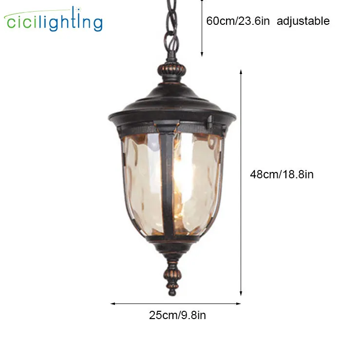 Pingente ao ar Livre com Vidro Martelado para a Entrada Europa Decoração Rústico Luzes Exterior Varanda Led Jardim Pendurado Lâmpada 3 exterior varanda led jardim pendurado luzes lâmpada