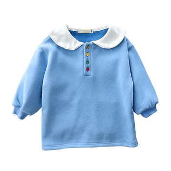 

WLG girls winter hoodies kids peter pan collar long style velvet thick pink blue yellow hoodie baby girl warm cute clothes 2-6T
