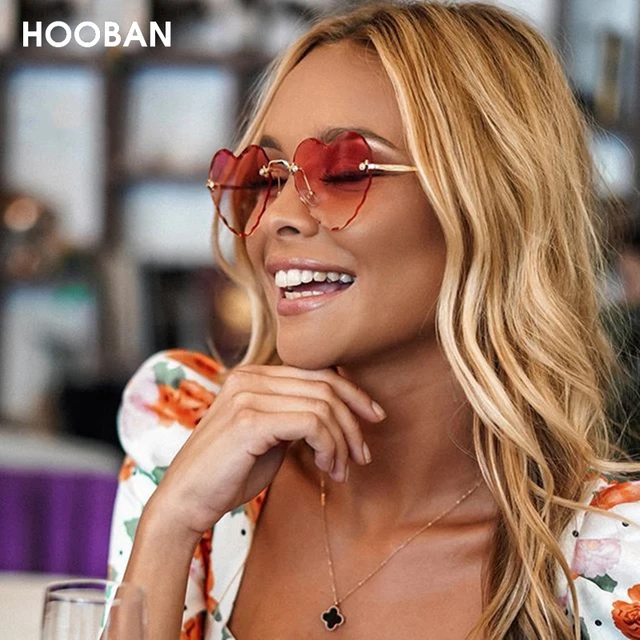 HOOBAN 2020 Fashion Heart Shape Women Sunglasses Brand Designer Lovely Rimless Sun Glasses For Female Vintage Pink Ladies Shades 1