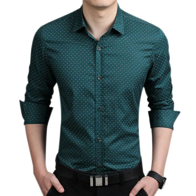Модные повседневные рубашки в горошек с длинным рукавом, приталенная Удобная рубашка с длинным рукавом, мужская деловая рубашка