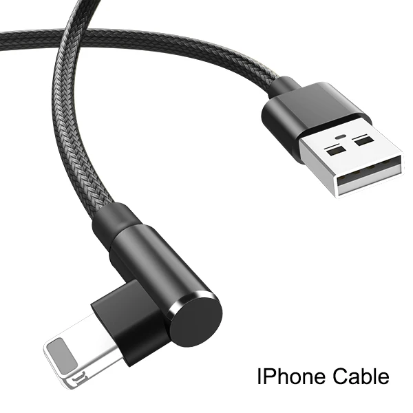 90 градусов локоть USB кабель для iPhone X XS MAX XR 8 7 6 6s Plus iPad 3A Быстрая Зарядка Кабели зарядное устройство для мобильного телефона шнур данных - Цвет: For iPhone Black