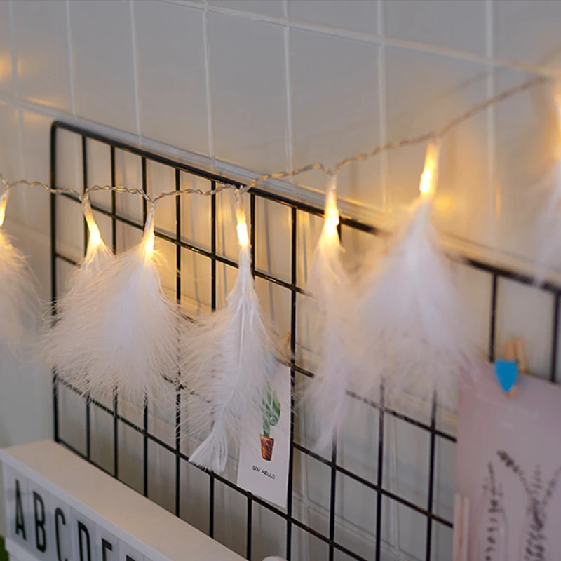 

LED String Lights with Feather Fairy Handmade New Year Bar Room Window Wedding Festive Holiday Lamp 1.5M