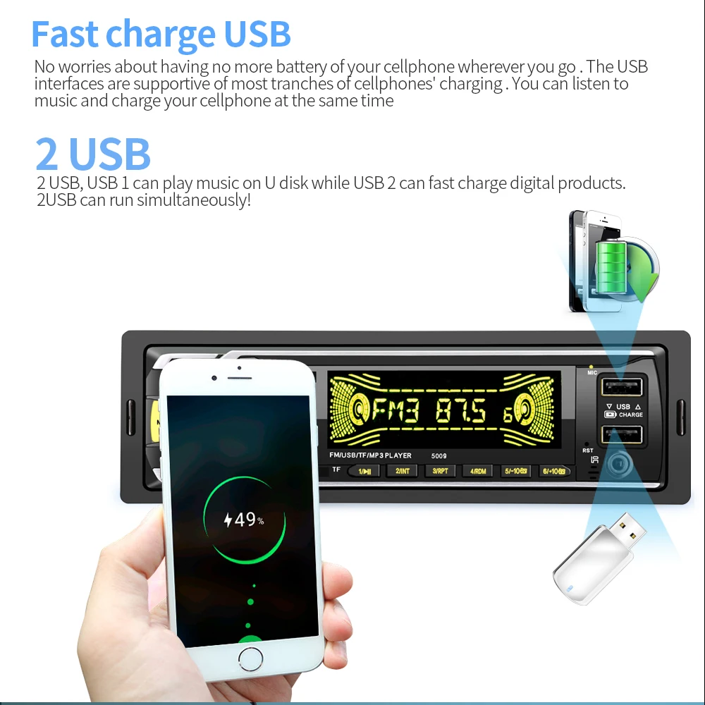 Автомобильное радио 12 В 2USB Быстрая зарядка Автомобильный MP3 Bluetooth Автомагнитола хост fm-радио mp3 красочная версия 5009 несколько цветов
