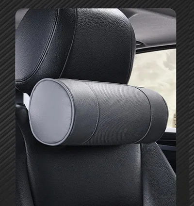 Leather Car Seat Headrest Pillows Auto Safety Cylindrical Black Neck Support Cover Cushion Memory Bone Head Protector