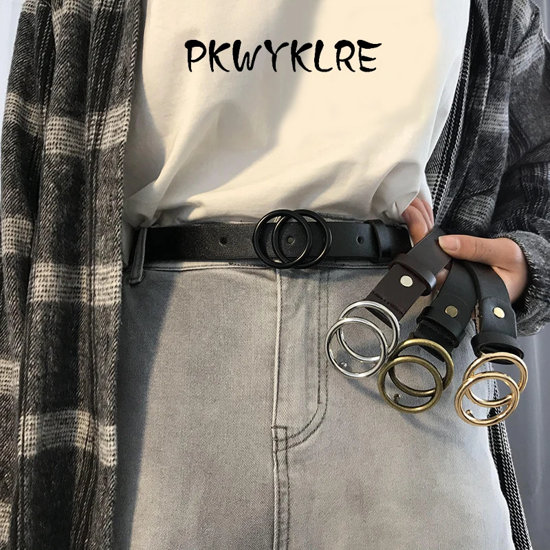 

2020 new ladies belt classic double loop buckle retro color fashion wild jeans ladies belt genuine quality 5 colors to choose