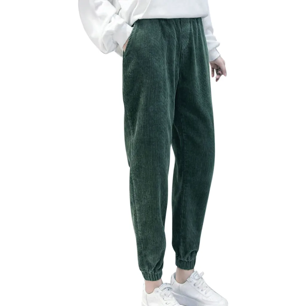 Женские брюки, женские осенние и зимние вельветовые джеггинсы с высокой талией, свободные шаровары с карманами, pantalones mujer, женские брюки# A20 - Цвет: Армейский зеленый