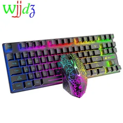 Conjunto de teclado e mouse para jogos de computador, sem fio, led, 2.4ghz, recarregável, luz de fundo colorida, 2400 dpi, kit de teclado e mouse