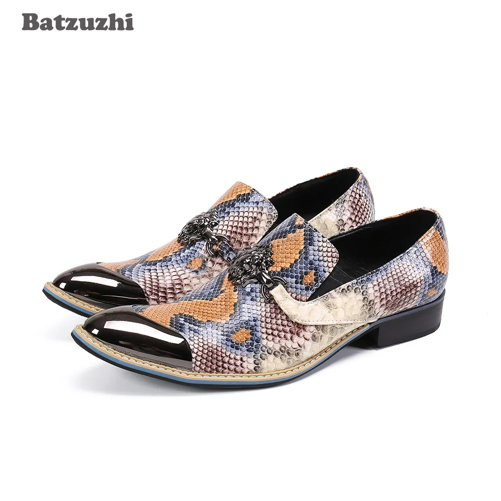 

Batzuzhi Italian Type Handmade Men's Shoes Pointed Metal Toe Formal Leather Dress Shoes Men Snake Pattern Oxfords Shoes Male