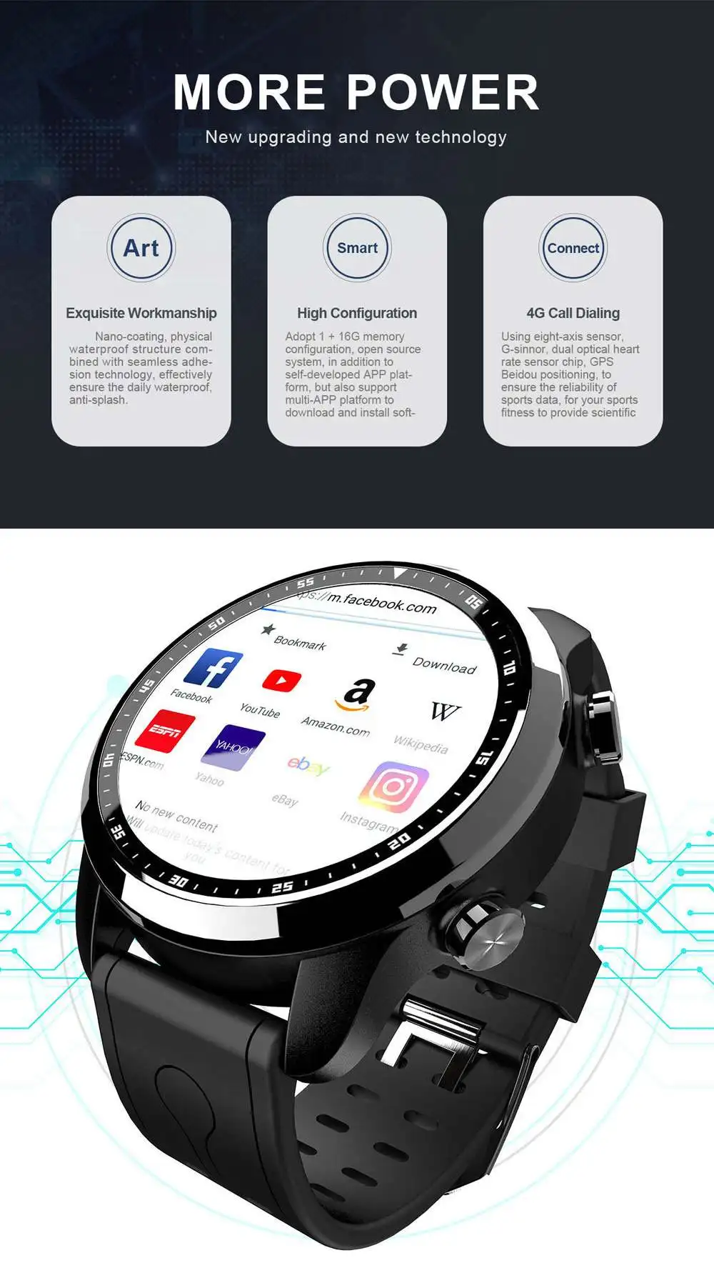 4G Smartwatch телефон 1,3 дюймов Android 6,0 MTK 6737 спортивный фитнес-браслет для упражнений 1,2 ГГц 1 ГБ ОЗУ 16 Гб ПЗУ 620 мАч Смарт-часы