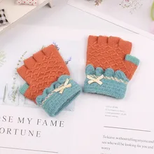 Зимние Детские шерстяные перчатки из акрила Детские теплые вязаные перчатки с героями мультфильмов детские варежки с бантиком аксессуары