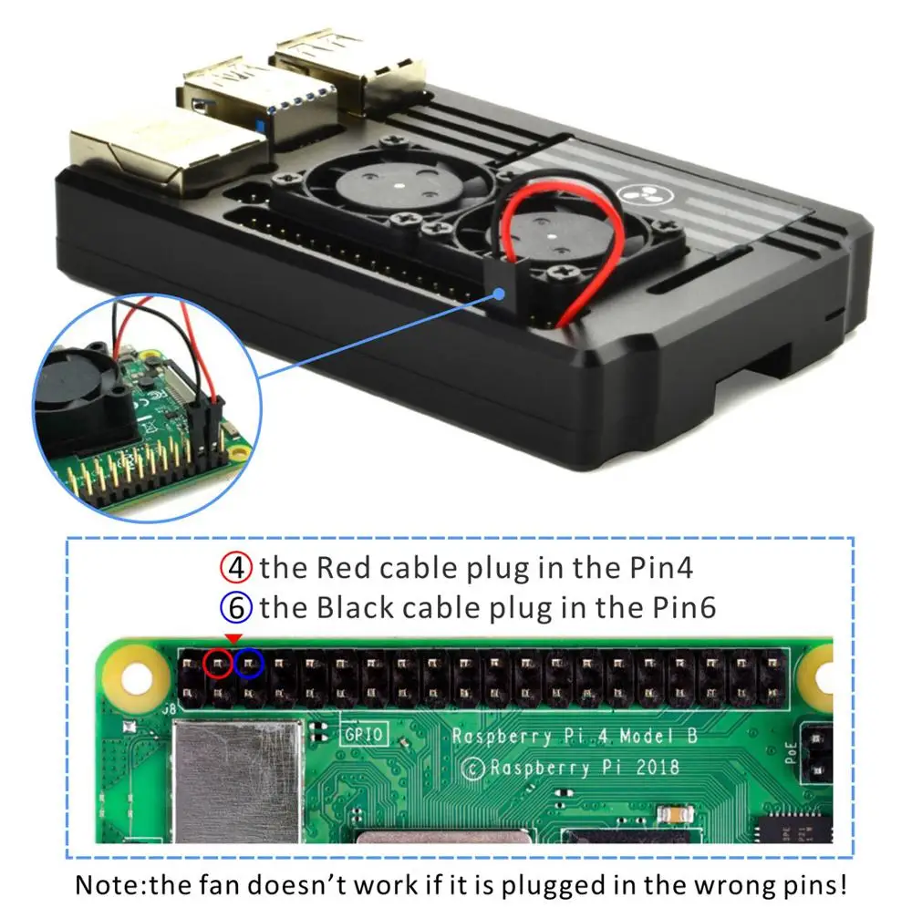 Raspberry Pi 4 Алюминиевый корпус с двойным интеллектуальным вентилятор с контролем температуры Черный