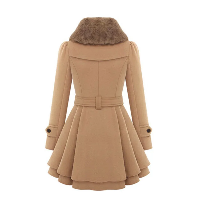 Модные женские тонкие тренчи, женские пальто с меховым воротником, зимнее шерстяное пальто, верхняя одежда, двубортные элегантные пальто