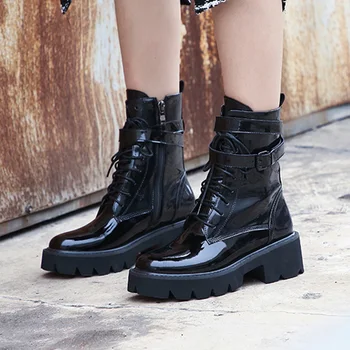 

Hot Sale Large Sizes 43 Chunky Heels Fashion Buckle Genuine Leather Winter Shoes Women Cow Skin Motorcycles Boots Female