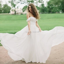 Сексуальное шифоновое свадебное платье с открытыми плечами Плиссированное милое ТРАПЕЦИЕВИДНОЕ шифоновое пляжное Свадебные платья для невесты