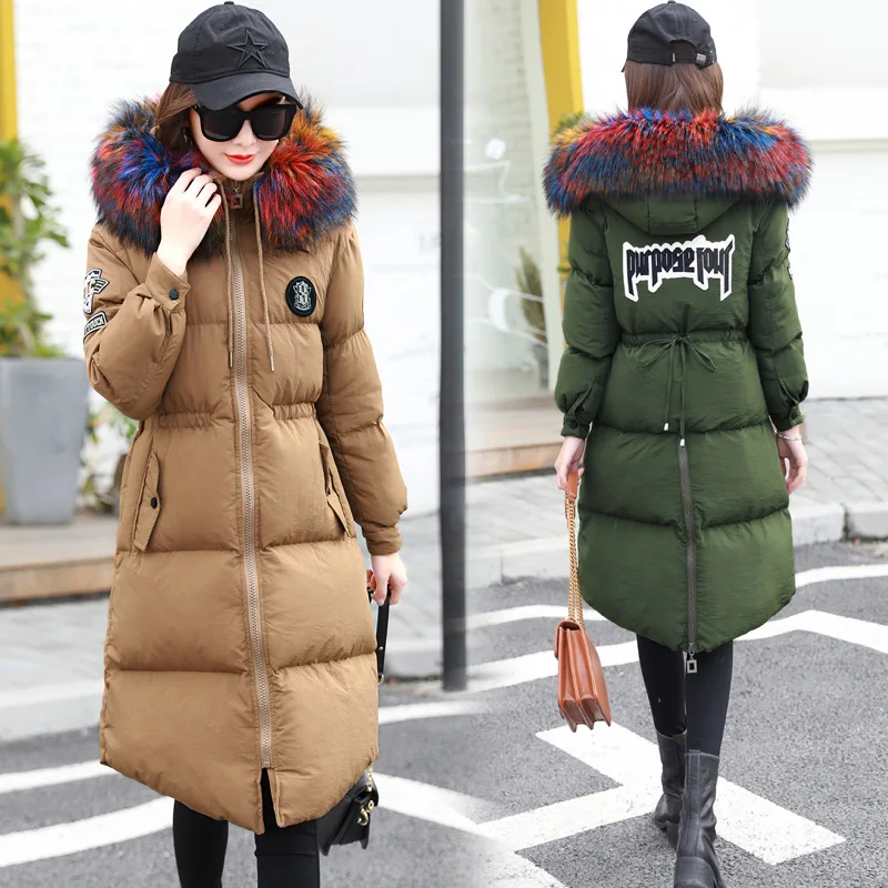 

Cotton Coat Women's Mid-length 2017 Winter New Style Korean-style Waist Hugging Slimming Color Fur Collar down Feather Cotton-pa