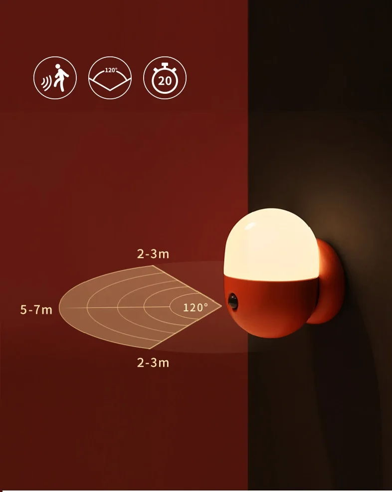 Bateria de Lítio Luz da Noite Recarregável Cápsula Sensor Lâmpada Quarto Corredor Cabeceira Guarda-roupa Commpact Luz Emergência 500 Mah 9 Luzes noturnas