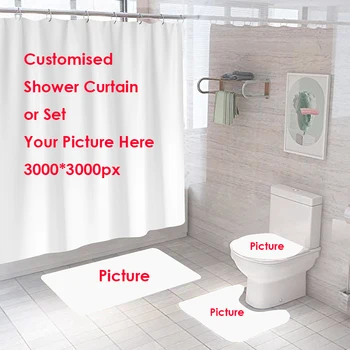 

Customized Shower Curtains Bahtroom Mat Set Bath Home Decor Waterproof Polyester Fabric Curtain with 12 Free Hooks