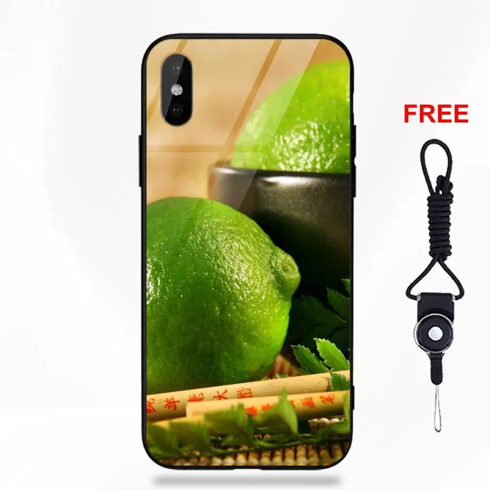 as picture Для Apple iPhone 5 5C 5S SE 6 6S 7 8 Plus X XS Max XR печать рисунок мягкий ТПУ оправа закаленное стекло фрукт Лайм зеленый лимон - Цвет: as picture