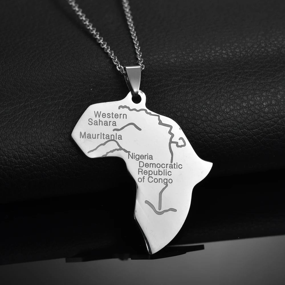 Stainless Steel Map Of Africa Pendant Necklace - Gold Plated Men Women Hip Hop African Jewelry 9 thumbnail image