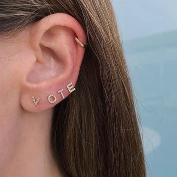 

new 925 sterling silver cz paved mini small letter 26 Alphabet Initial earring stoneize name letter personized stud jewelry