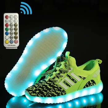 

Size 25-37 Unisex Breathable Soft Running Sports Glowing Shoes Girls RF Control Luminous Shoes Children Led Light Up Sneakers
