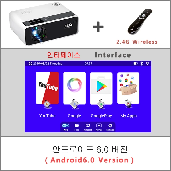 Aon светодиодный мини-проектор D60, разрешение 1280x720 P, портативный домашний кинотеатр, поддержка 3D, 4K видео, опционально Android wifi D60S - Цвет: D60S-Air Mouse