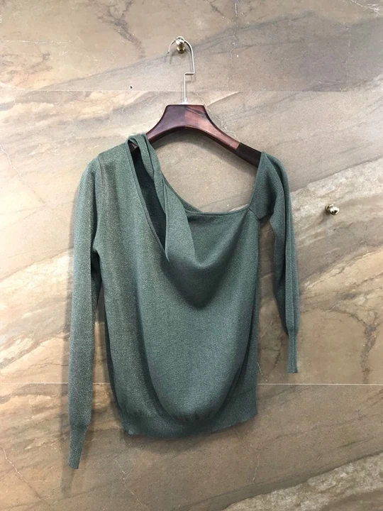 Autumn Early New Woman's Irregular Neckband Slope Shoulder Decorative Long Sleeve 100-Lap Wool Knitted Sweater 917