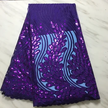 

Popular Sequins Lace Fabrics purple French Mesh Lace Fabric High Quality Nigerian Lace Sequence Fabrics for Wedding Party FP112