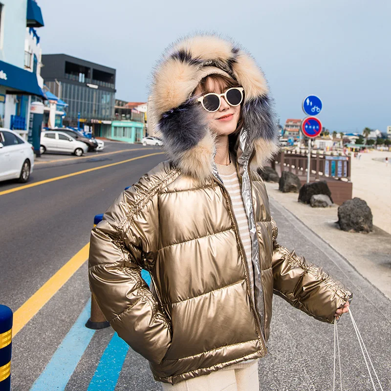 2019 Winter Glossy Down Parka women's jackets large sizes Warm Blue Thick Loose Coat Women Jacket Outerwear |