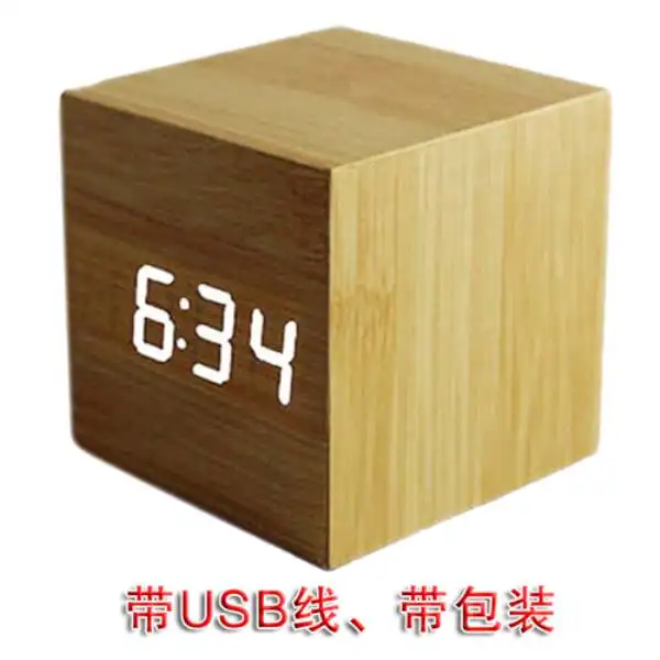 Белый Wood Cube LED Alarm Control Digital Desk Clock Wooden Style Room Temperature Bamboo wood green led - Цвет: Белый