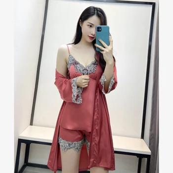 

Silk Pajamas Lace Sleepwear Pajama Sets Loungewear Pajama Shorts Pijamas Woman Home Clothes Pjs Pyjamas Women Pijama Mujer